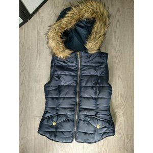 Divided H&M Womens  Puffer Hooded Faux Fur Winter Zip Vest Size 8